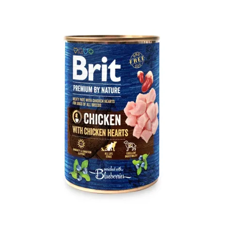 Бріт преміум корм вологий для собак Brit Premium by Nature з куркою та курячими сердечками купити за ціною ₴149.00