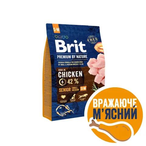 Бріт преміум Корм для собак похилого віку Brit Premium Dog Senior S+M з куркою купити за ціною ₴759.00