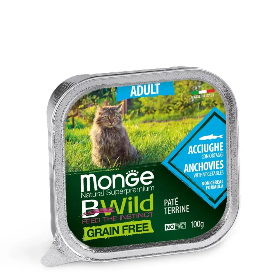 Фото Корм вологий для котів Монж Monge Cat Bwild Grain Free Wet Adult анчоус з овочами купити за ціною ₴60.00