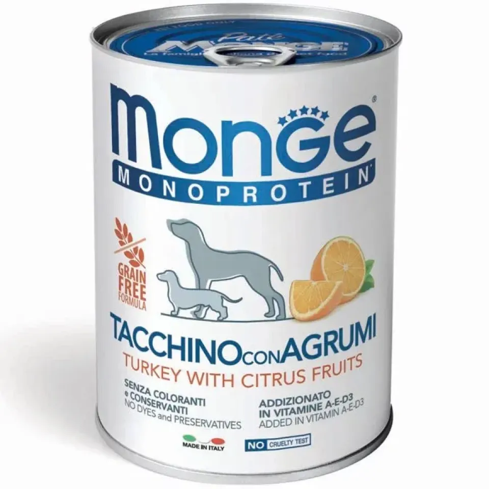 Фото Корм вологий для собак Монж Monge Dog FRUIT MONOPROTEIN індичка с цитрусами купити за ціною ₴210.00