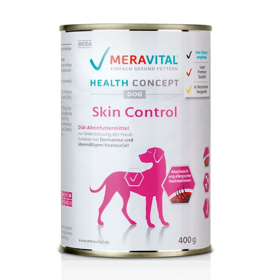 Фото Вологий корм MERA MVH Nassfutter Skin Control консерви для дорослих собак при дерматозах та надмірному випаданні шерсті 400 гр купити за ціною ₴280.50