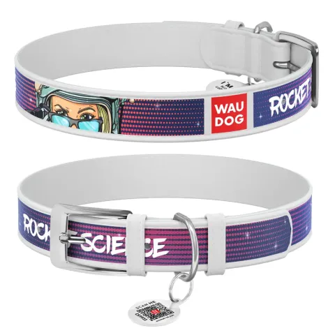 Нашийник для собак шкіряний WAUDOG Design з QR паспортом, малюнок "Космос. Ракетобудування", S, Ш 15 мм, Дов 26-35 см білий купити за ціною ₴261.00