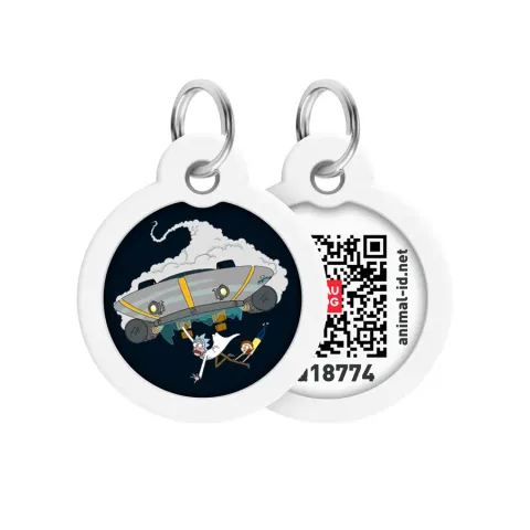 Адресник для собак і котів металевий WAUDOG Smart ID з QR паспортом, малюнок "Рік та Морті 1", коло, Д 25 мм купити за ціною ₴99.00
