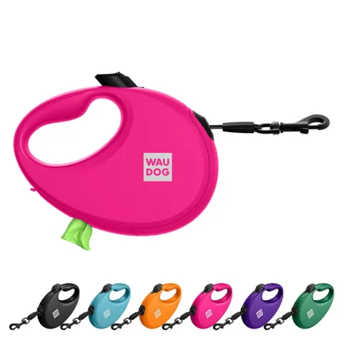 Повідець-рулетка для собак WAUDOG R-leash з контейнером для пакетів, світловідбивна стрічка, L, до 40 кг, 5 м, рожевий купити за ціною ₴840.00