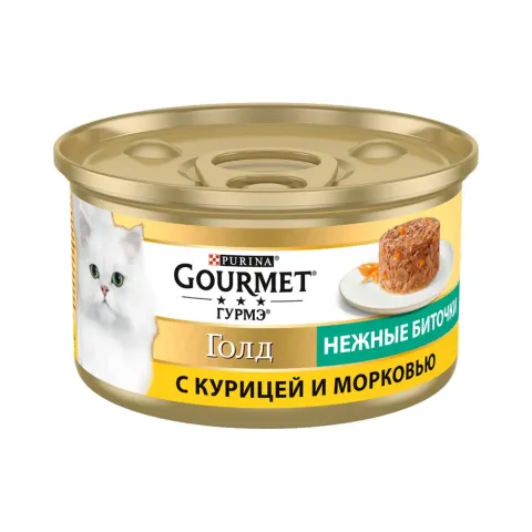 Корм вологий для котів Гурме Голд GOURMET GOLD ніжні биточки з куркою та морквою 85 г купити за ціною ₴31.05