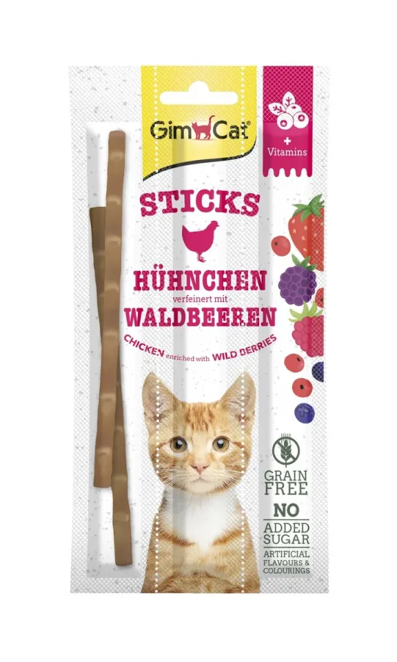 Фото Палички ДжимКет для котів Ласощі GimCat Superfood Duo-Sticks з куркою та лісовим ягодами 3 по 5г купити за ціною ₴87.00