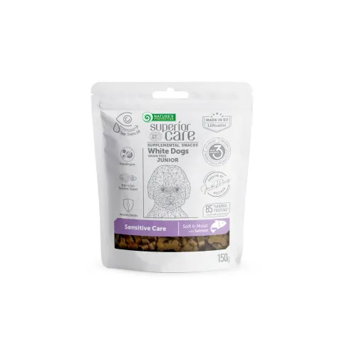 Беззернові ласощі з лососем для юніорів усіх порід Nature's Protection Superior Care White Dogs Sensitive Care, 150г купити за ціною ₴312.00