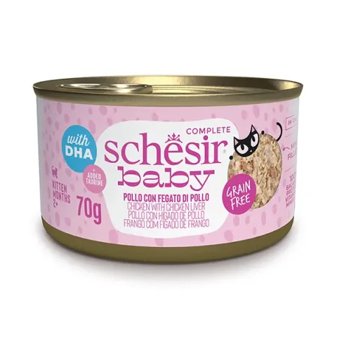 Schesir Ваву Chicken With Chicken Liver ШЕЗІР КУРКА З КУРЯЧОЮ ПЕЧІНКОЮ в бульйоні натуральні консерви для кошенят, банка 70 г купити за ціною ₴102.00
