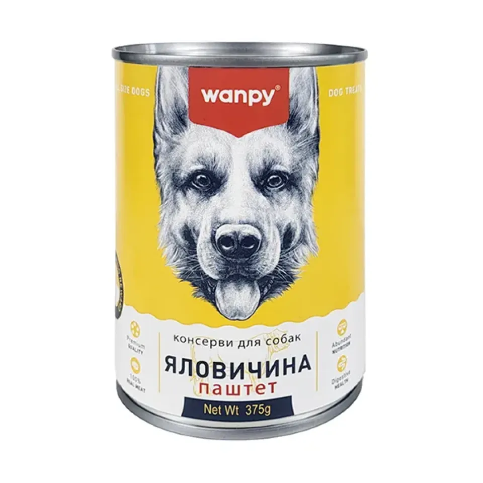 Фото Wanpy Beef ВАНПІ ЯЛОВИЧИНА паштет вологий корм консерви для собак, банка 375г купити за ціною ₴83.00