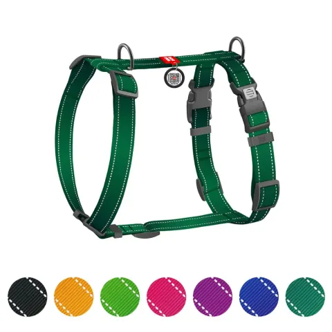 Шлея для собак анатомічна H-подібна WAUDOG Nylon Mono з QR-паспортом, світловідбивна, пластиковий фастекс, розмір S, Ш 15 мм, A 30-45 см, B 35-45 см, зелений купити за ціною ₴331.00
