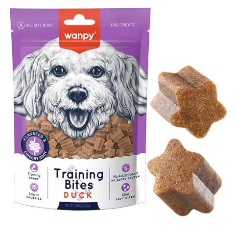 Wanpy Training Bites with Duck ВАНПІ КАЧКА МАЛЕНЬКІ ШМАТОЧКИ м’які низькокалорійні ласощі для тренування купити за ціною ₴127.00