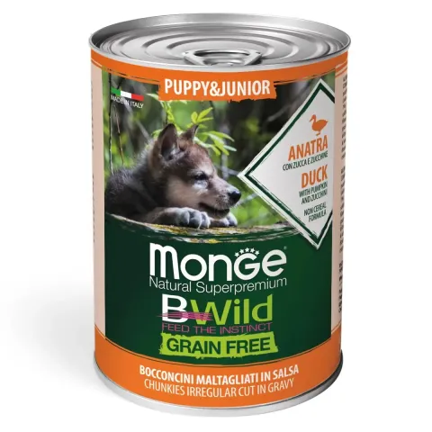 Корм вологий для цуценят та юніорів Монж Monge Dog Wet Bwild Puppy & Junior качка, гарбуз та цукіні купити за ціною ₴110.00
