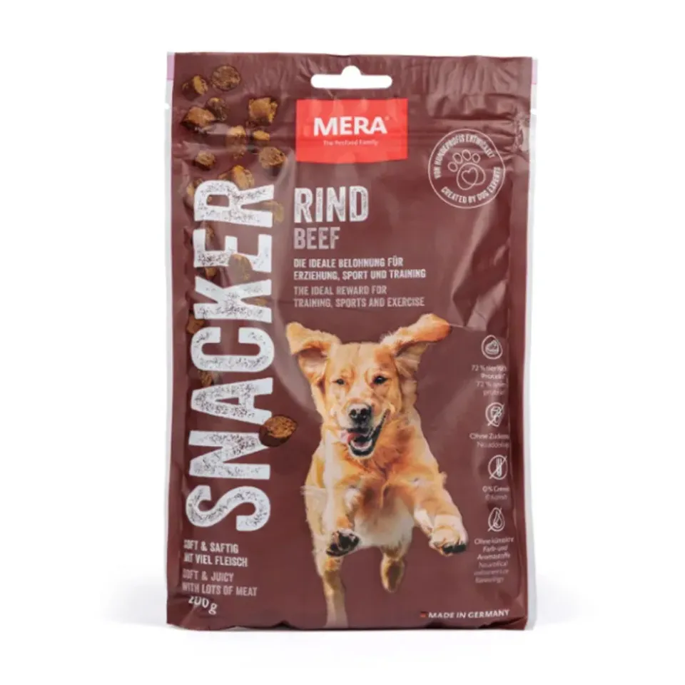 Фото Мера Ласощі MERA Snacks Snacker Rind м'які снеки для собак із яловичиною, 200 гр купити за ціною ₴152.90