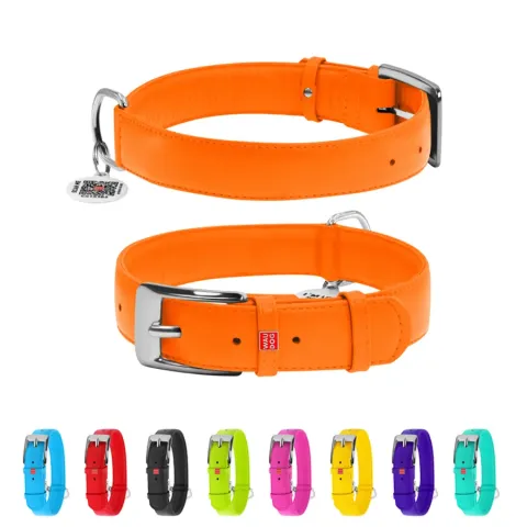 Нашийник для собак шкіряний WAUDOG Glamour з QR паспортом, без прикрас, Ш 35 мм, Дов 46-60 см помаранчевий купити за ціною ₴814.50