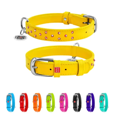 Нашийник для собак шкіряний WAUDOG Glamour з QR паспортом, з клейовими стразами, Ш 25 мм, Дов 38-49 см жовтий купити за ціною ₴513.90