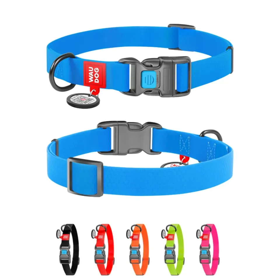 Фото Нашийник для собак водостійкий WAUDOG Waterproof c QR паспортом, пластикова пряжка-фастекс, Ш 15 мм, Дов 25-35 см, блакитний купити за ціною ₴206.19
