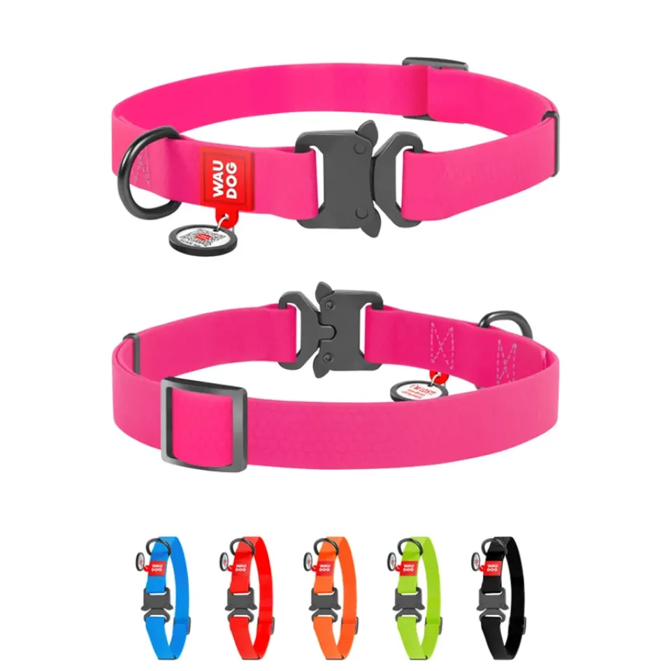 Фото Нашийник для собак водостійкий WAUDOG Waterproof c QR паспортом, металічна пряжка-фастекс, Ш 25 мм, Дов 34-49 см, рожевий купити за ціною ₴368.88