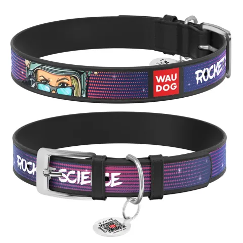 Нашийник для собак шкіряний WAUDOG Design з QR паспортом, малюнок "Космос. Ракетобудування", S, Ш 15 мм, Дов 26-35 см чорний купити за ціною ₴261.00