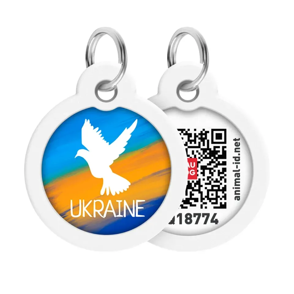 Фото Адресник для собак і котів металевий WAUDOG Smart ID з QR паспортом, малюнок "Прапор", коло, Д 30 мм купити за ціною ₴165.00