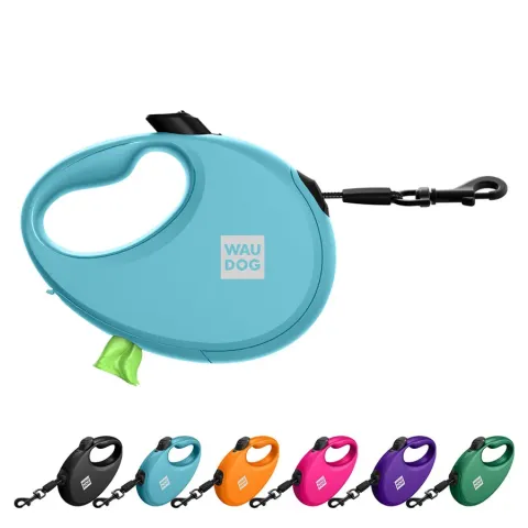 Повідець-рулетка для собак WAUDOG R-leash з контейнером для пакетів, світловідбивна стрічка, S, до 12 кг, 3 м, блакитний купити за ціною ₴636.00