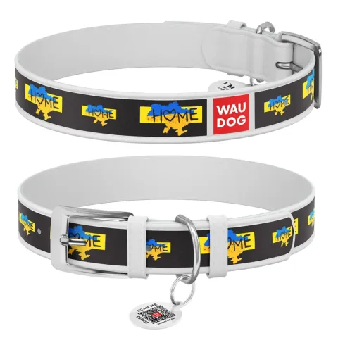 Нашийник для собак шкіряний WAUDOG Design з QR паспортом, малюнок "Дім", XL, Ш 35 мм, Дов 46-59 см, білий купити за ціною ₴869.00