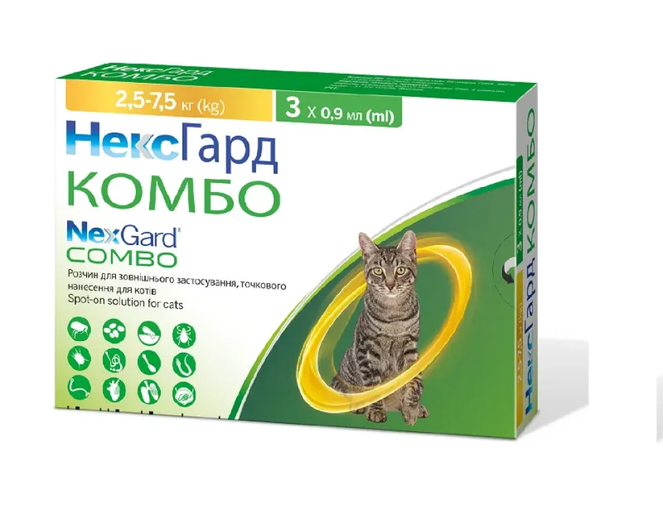 Фото НЕКСГАРД КОМБО Спот-он для котів  2,5- 7,5 кг, 1 піпетка купити за ціною ₴495.00