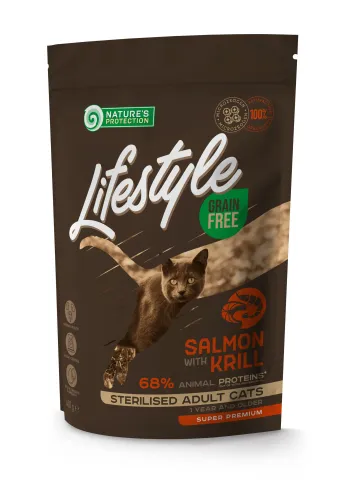 Корм для стерилізованих котів з лососем та крилем NP Lifestyle Grain Free Salmon with krill Sterilised Adult Cat купити за ціною ₴294.00