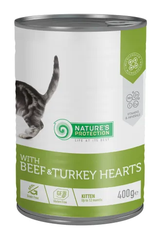 Вологий корм для кошенят з яловичиною та серцем індички Nature's Protection Kitten with Beef & Turkey hearts купити за ціною ₴253.00
