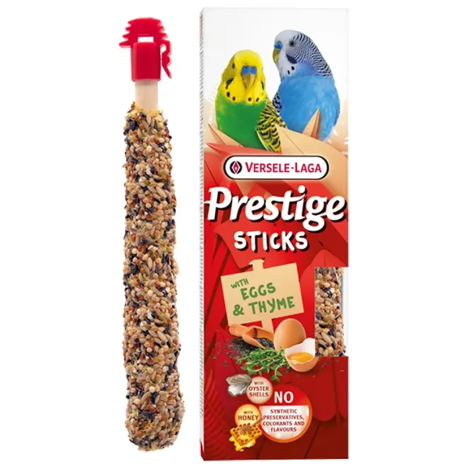 Фото Versele-Laga Prestige Sticks Small Parrot Eggs & Thyme ВЕРСЕЛЕ-ЛАГА ЯЙЦЯ ТА ЧЕБРЕЦЬ ласощі для хвилястих папуг 2х30г купити за ціною ₴154.00