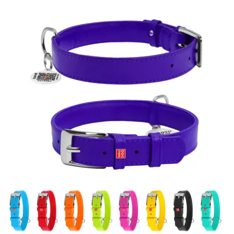 Нашийник для собак шкіряний WAUDOG Glamour з QR паспортом, без прикрас, Ш 25 мм, Дов 38-49 см фіолетовий купити за ціною ₴538.20