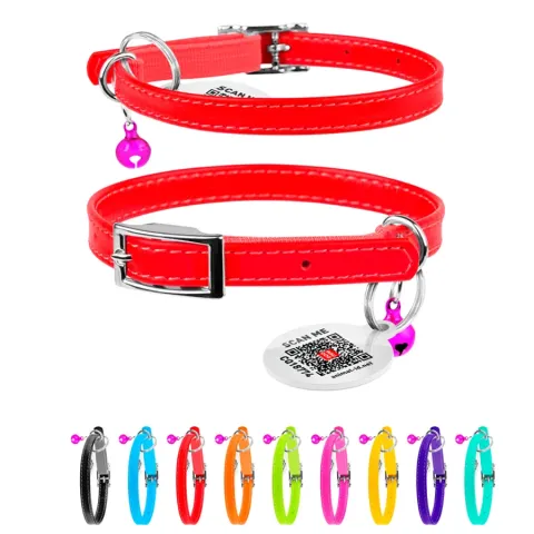 Нашийник для котів шкіряний WAUDOG Glamour з QR паспортом, без прикрас, XXS, Ш 9 мм, Дов 22-30 см червоний купити за ціною ₴137.70