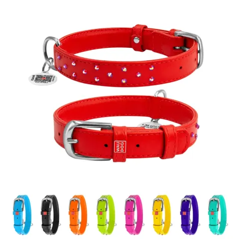 Нашийник для собак шкіряний WAUDOG Glamour з QR паспортом, з клейовими стразами, Ш 25 мм, Дов 38-49 см червоний купити за ціною ₴633.60