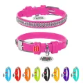 Фото Нашийник для собак шкіряний WAUDOG Glamour з QR паспортом, з прикрасою "Полотно стрази", Ш 12 мм, Дов 21-29 см рожевий купити за ціною ₴275.40