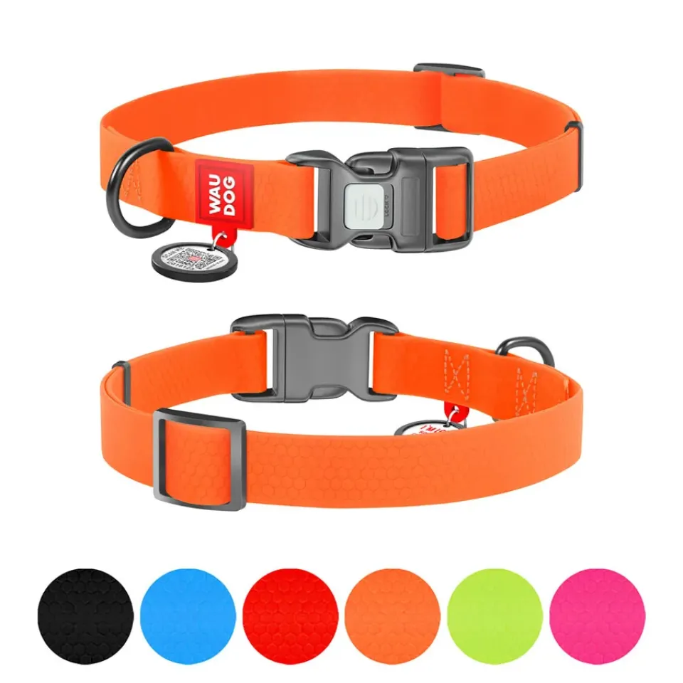 Фото Нашийник для собак водостійкий WAUDOG Waterproof c QR паспортом, пластикова пряжка-фастекс, Ш 25 мм, Дов 38-58 см, помаранчевий купити за ціною ₴323.00