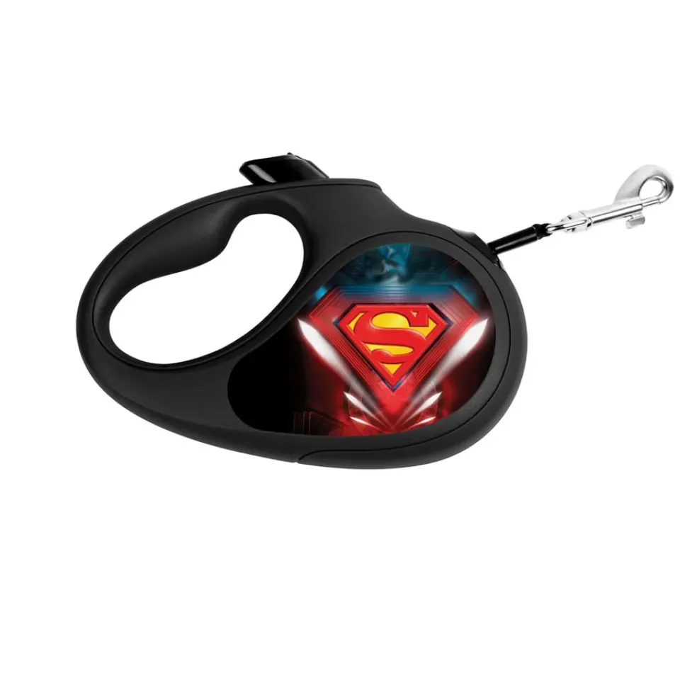 Фото Повідець-рулетка для собак WAUDOG R-leash, малюнок "Супермен Лого", XS, до 12 кг, 3 м, світловідбиваюча стрічка чорний купити за ціною ₴603.10