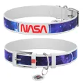 Фото Нашийник для собак шкіряний WAUDOG Design з QR паспортом, малюнок "NASA21", L, Ш 35 мм, Д 46-59 см, білий купити за ціною ₴977.00