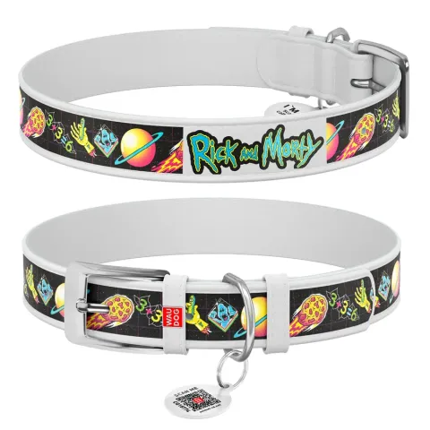 Нашийник для собак шкіряний WAUDOG Design з QR паспортом, малюнок "Рік та Морті 3", S, Ш 15 мм, Д 26-35 см, білий купити за ціною ₴290.00