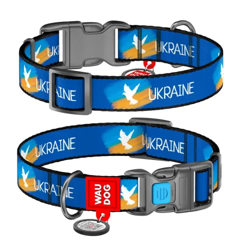 Нашийник для собак нейлоновий WAUDOG Nylon з QR паспортом, малюнок "Прапор", пластиковий фастекс, розмір M, Ш 20 мм, Д 28-40 см купити за ціною ₴133.00