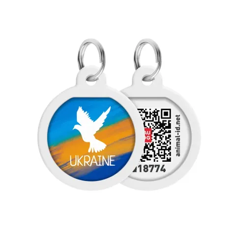 Адресник для собак і котів металевий WAUDOG Smart ID з QR паспортом, малюнок "Прапор", коло, Д 25 мм купити за ціною ₴165.00