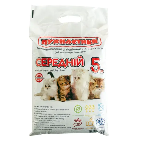 Гігієнічний наповнювач для котячого туалету без аромату Пухнастики середній 5 кг купити за ціною ₴116.00