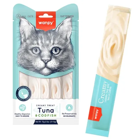 Ванпі Wanpy Creamy Lickable Treats Tuna & Codfish  ТУНЕЦЬ З ТРІСКОЮ (5 стіків) купити за ціною ₴72.00