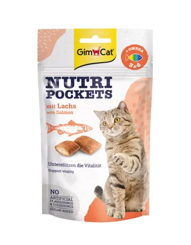 ДжимКет Нутрі Покетс для котів  Вітамінні ласощі GimCat Nutri Pockets з лососем та Омега 3 і 6 купити за ціною ₴139.00