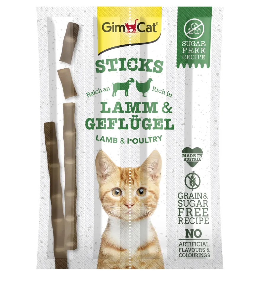 Фото Палички ДжимКет для котів Ласощі GimCat Sticks з ягням і м'ясом птахів, 4шт купити за ціною ₴129.00