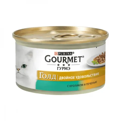 Корм вологий для котів Гурме Голд GOURMET GOLD подвійне задоволення з кроликом та печінкою 85 г купити за ціною ₴31.05
