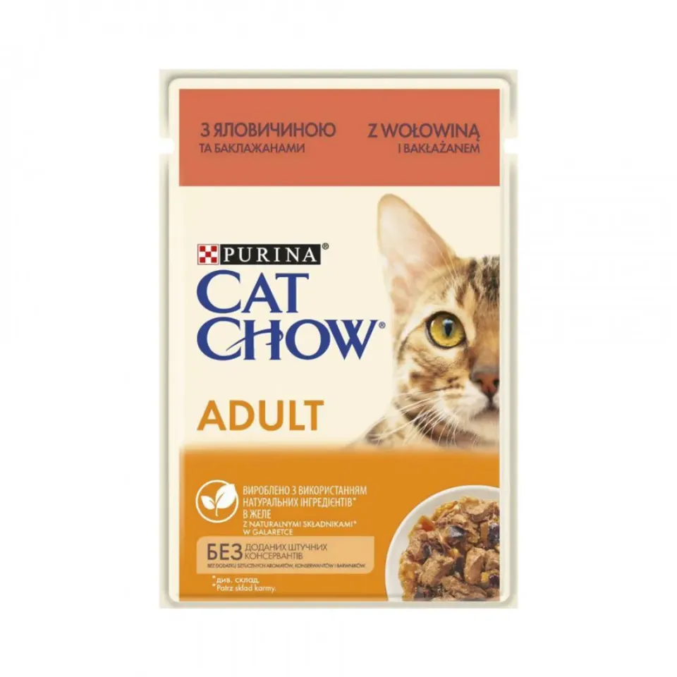 Фото Кет чау CAT CHOW ADULT для котів з яловичиною та баклажанами в желе, 85г купити за ціною ₴18.00