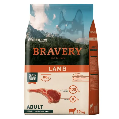 Сухий корм для собак середніх та великих порід Брейвері BRAVERY Lamb Large/Medium Adult з ягням купити за ціною ₴4728.30