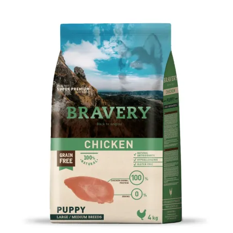 Сухий корм для цуценят cередніх та великих порід Брейвері BRAVERY Chicken Puppy Large/Medium з куркою купити за ціною ₴1889.40