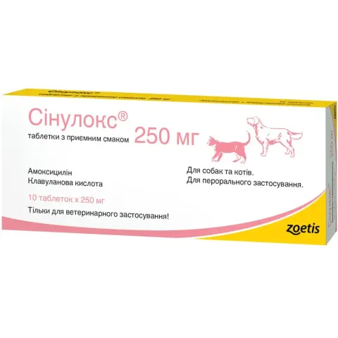 Synulox (Синулокс) 250 мг для собак і кішок, 1 таблетка купити за ціною ₴40.00