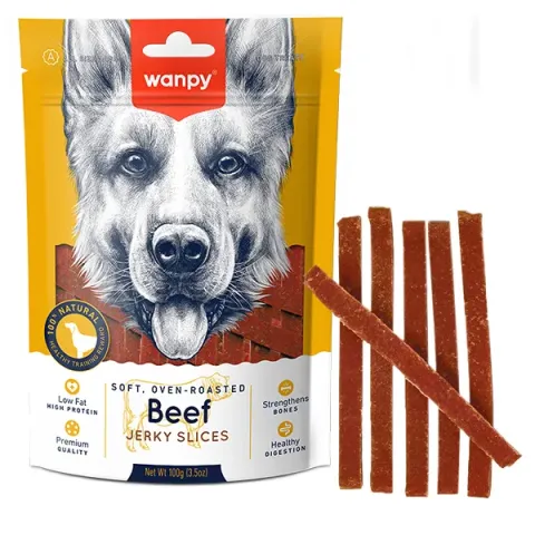 Ванпі Wanpy Soft Beef Jerky Slices ВАНПІ В’ЯЛЕНА ЯЛОВИЧИНА З КАЧКОЮ СЛАЙСИ ласощі для собак купити за ціною ₴159.00