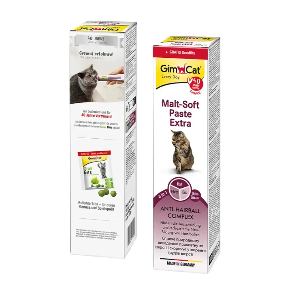 Фото Набір для котів Паста GimCat Every Day Malt-Soft Paste Extra 200 г та Таблетки GimCat Gras Bits 10 г купити за ціною ₴1189.00